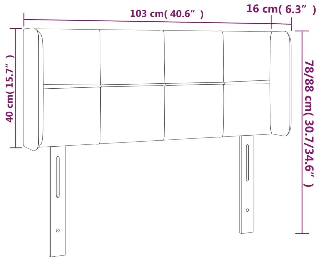 Cabeceira cama c/ luzes LED tecido 103x16x78/88cm cinza-escuro