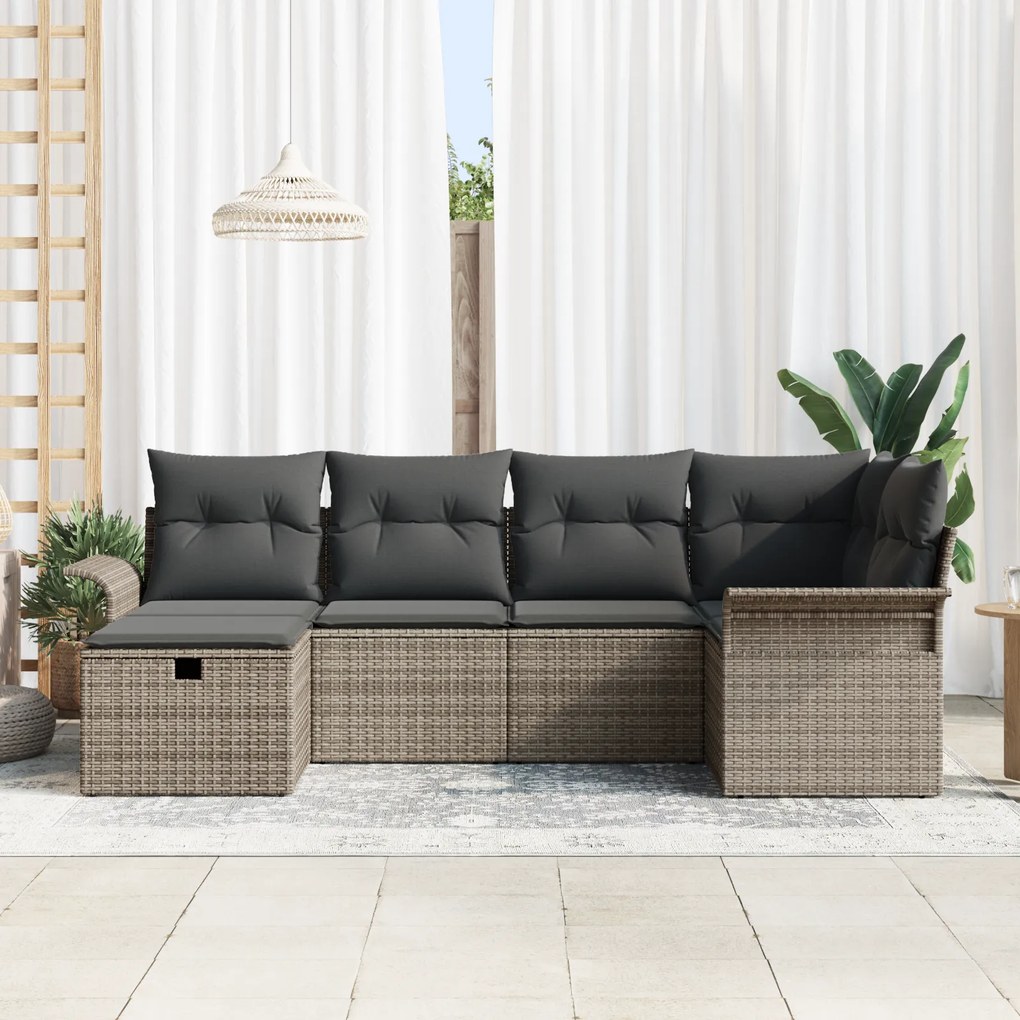 Conjunto de 6 Peças de Sofá de Jardim com Almofadas Cinza de Rattan Po