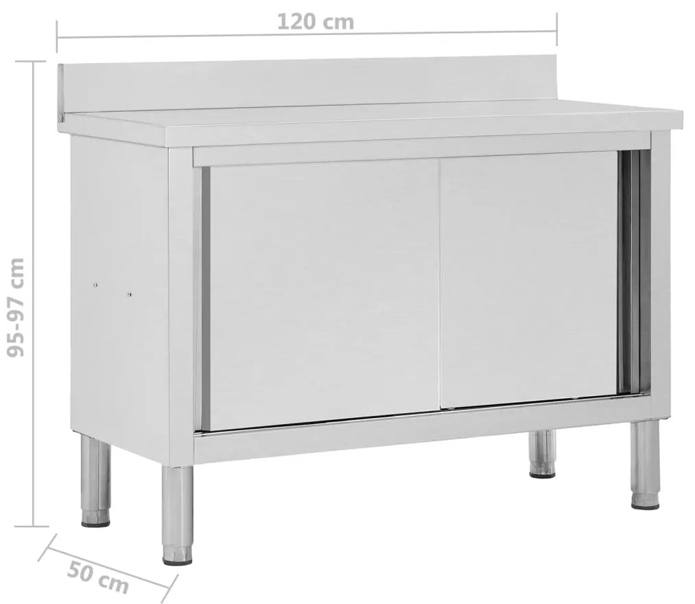 Mesa trabalho c/ portas correr 120x50x(95-97)cm aço inoxidável