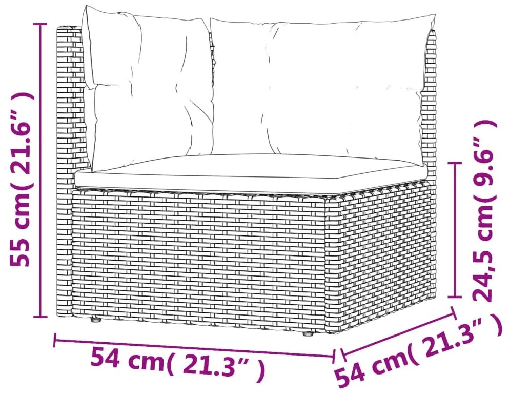 Sofá de canto para jardim com almofadões vime PE cinzento