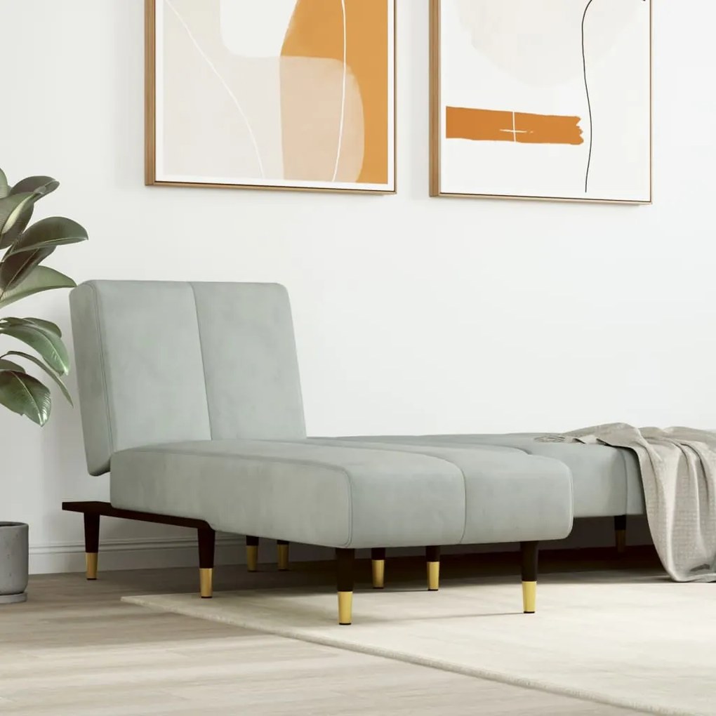 Chaise longue veludo cinzento-claro