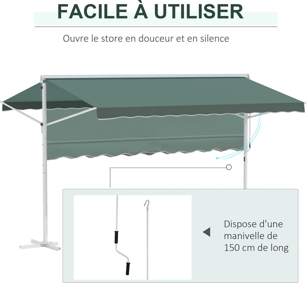 Toldo de dupla inclinação 4 x 3 m, manual e retrátil, inclinação ajustável, metal e poliéster impermeabilizado, verde escuro