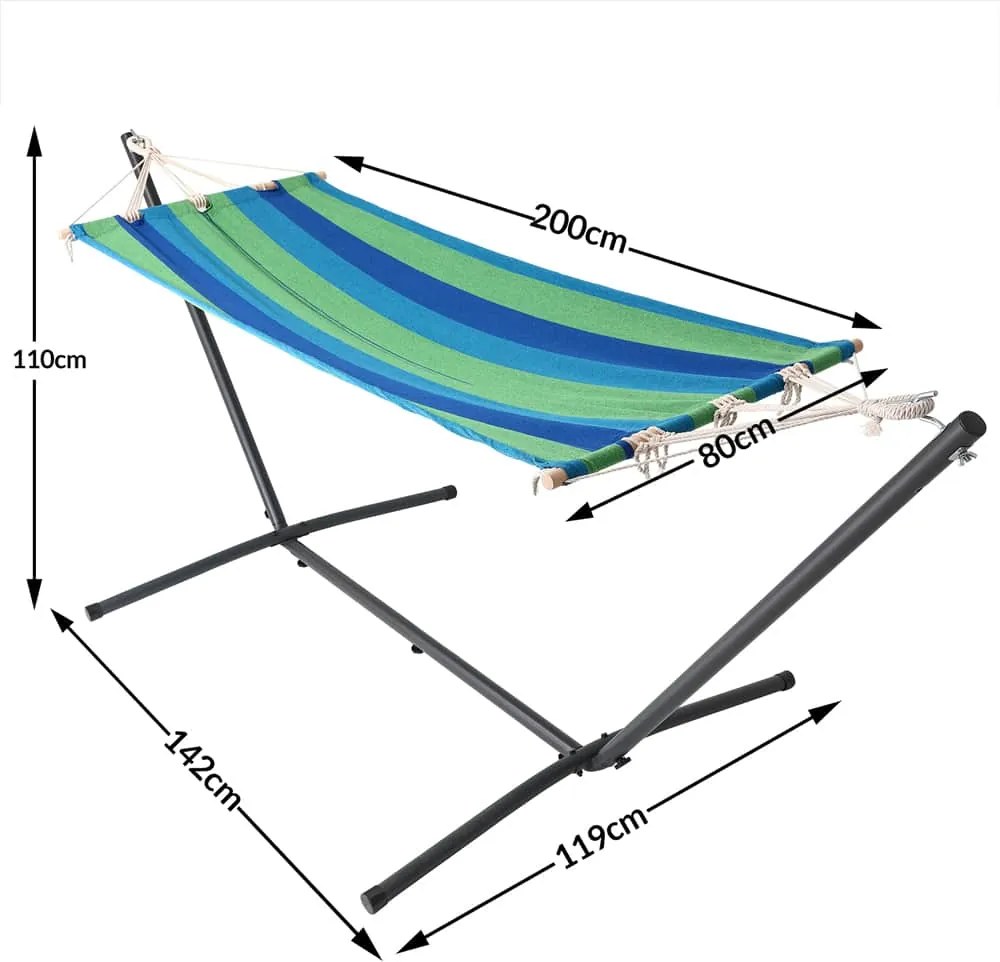 Cama de rede jardim com armação metálica 200 x 80cm de cor verde