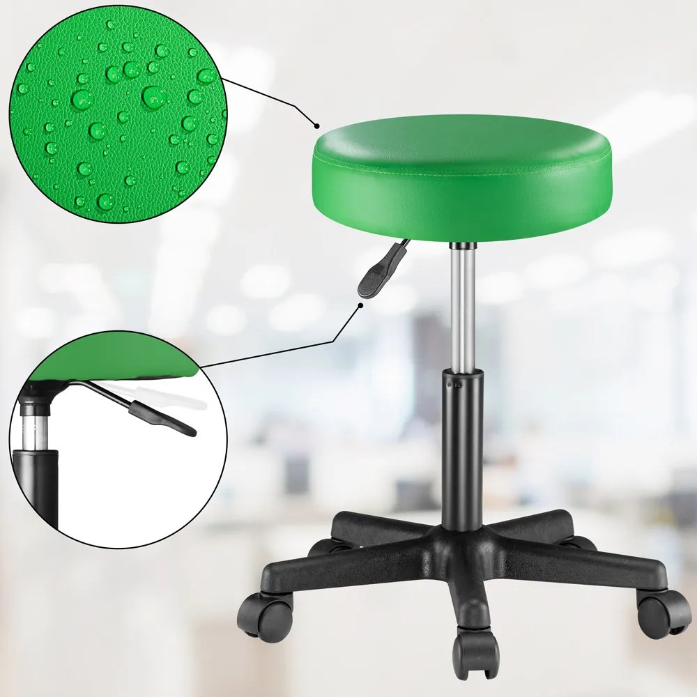 Banco giratória em 360° com rodas em couro sintético Ø35 x 48 x 46-60 cm Verde