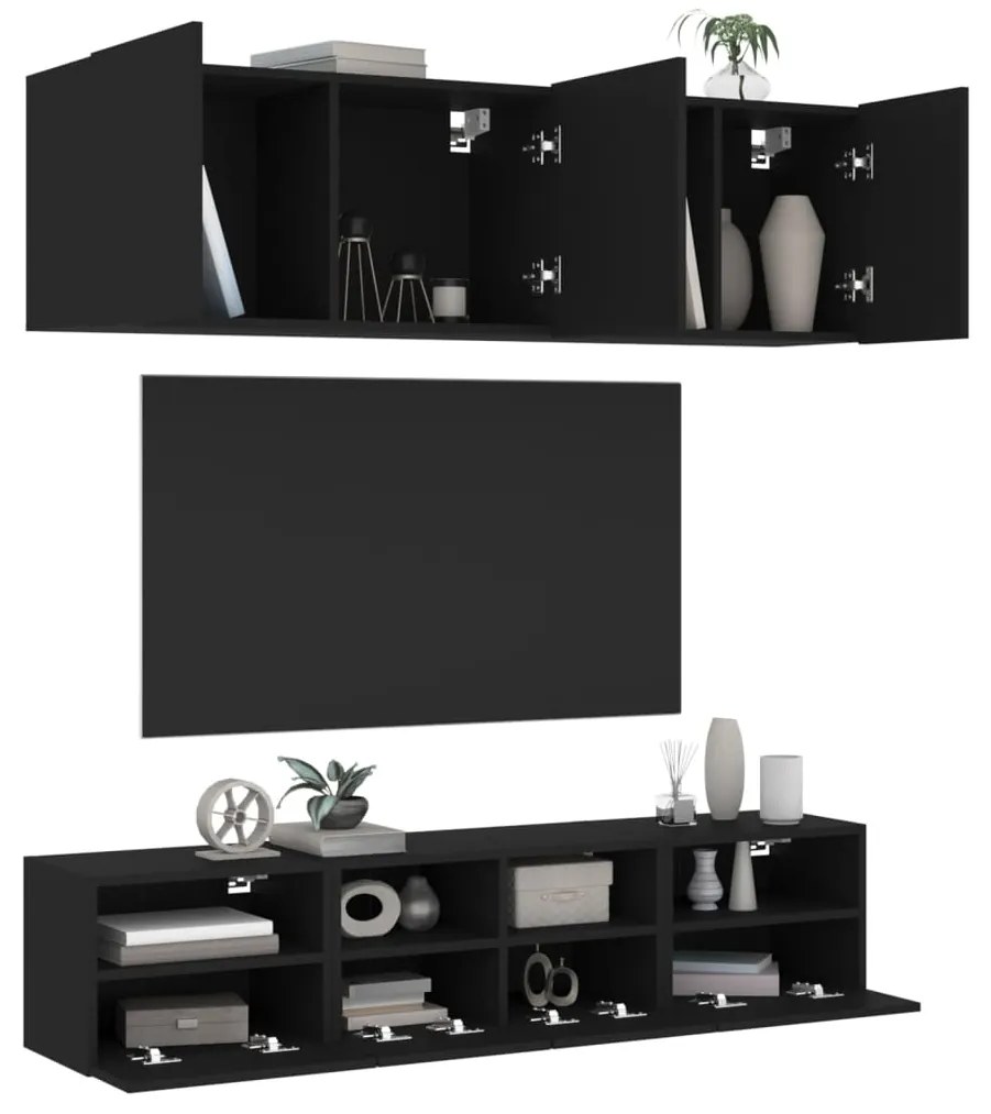 vidaXL 5 pcs móveis de parede p/ TV derivados de madeira preto