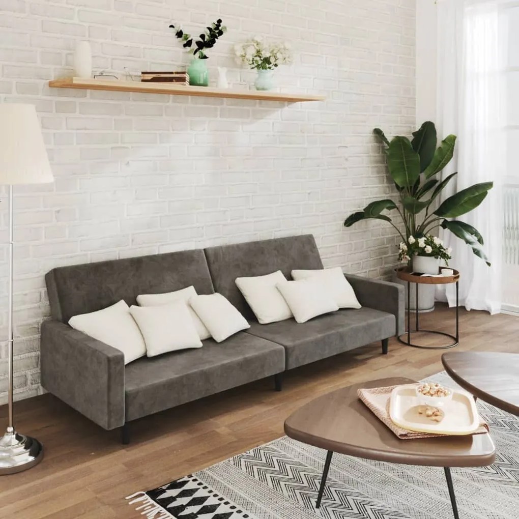 337311 vidaXL Sofá-cama de 2 lugares veludo cinzento-escuro