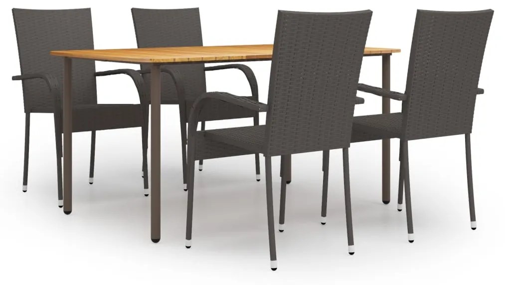 vidaXL 5 pcs conjunto de jantar para jardim vime PE castanho