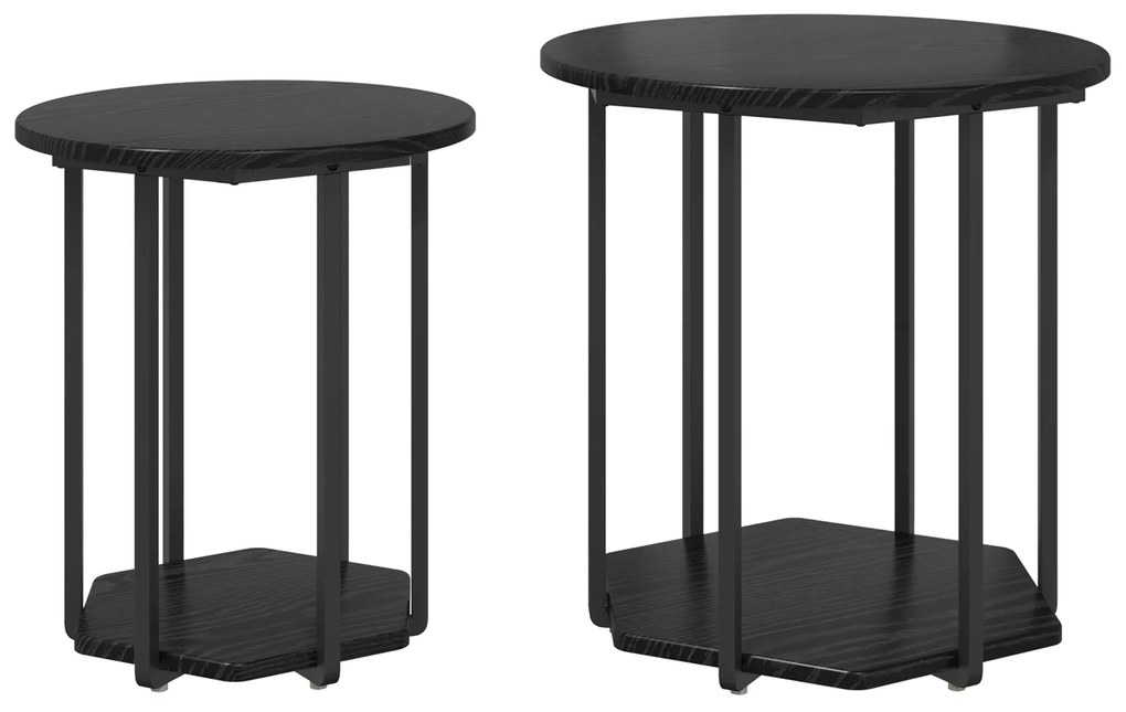Conjunto de Mesas de Apoio 2 pcs Carvalho Preto em Madeira de Engenharia e Metal