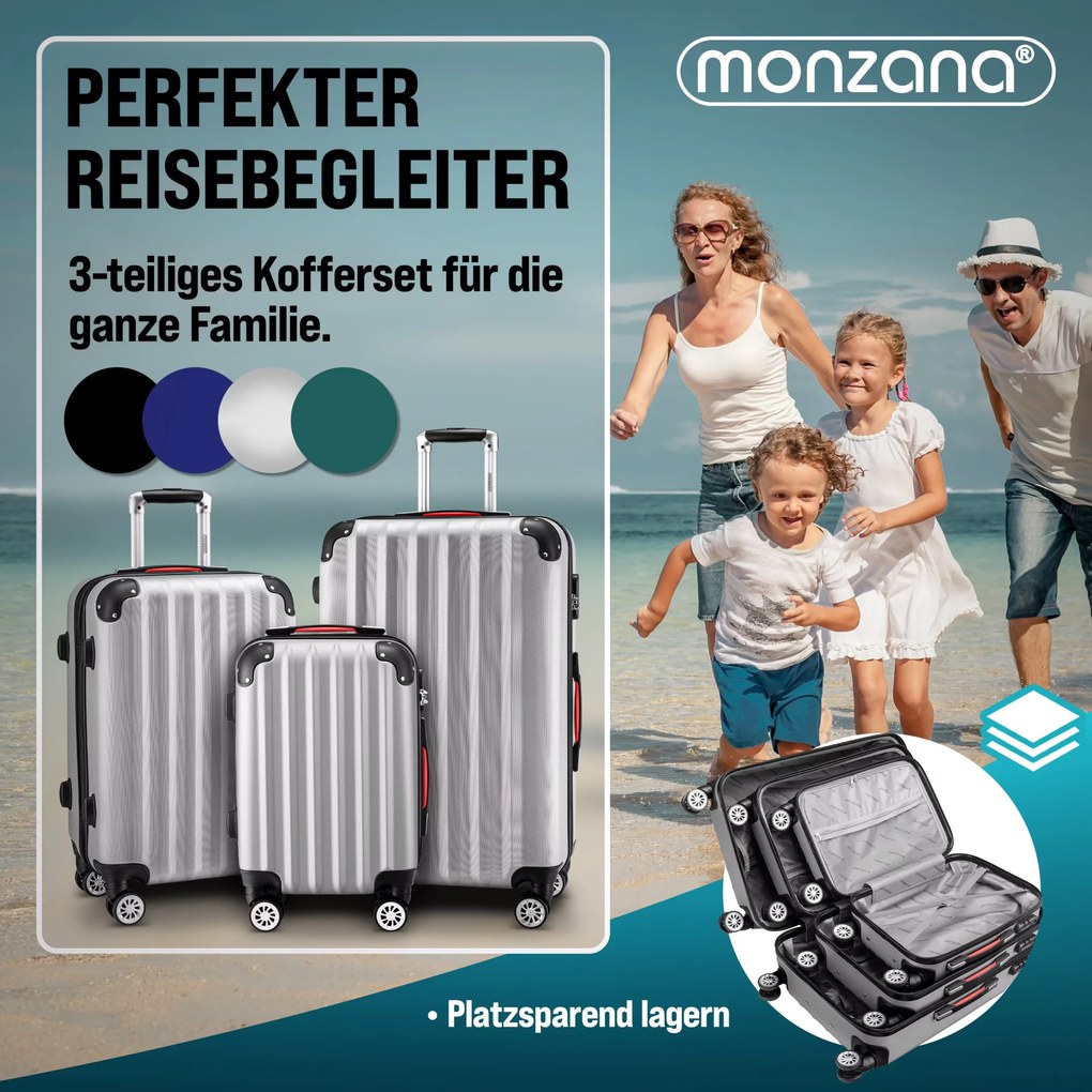 Conjunto de 3 malas viagem peças rígidas Baseline acessórios em ABS Prateadas