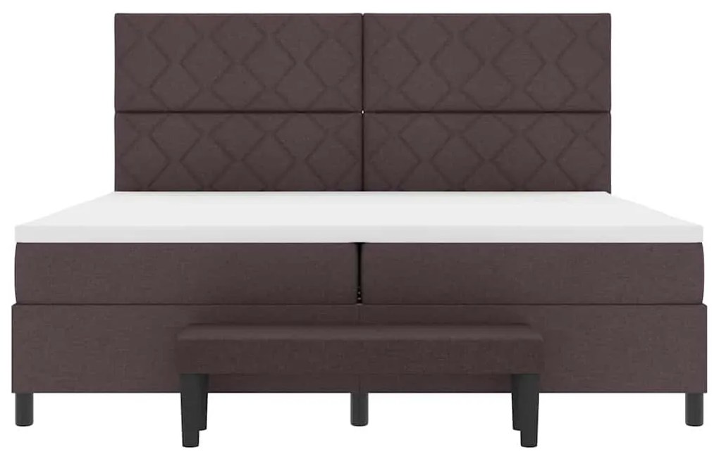 Cama Box com Colchão &amp; Banco Marrom Escuro 200x200 cm Tecido