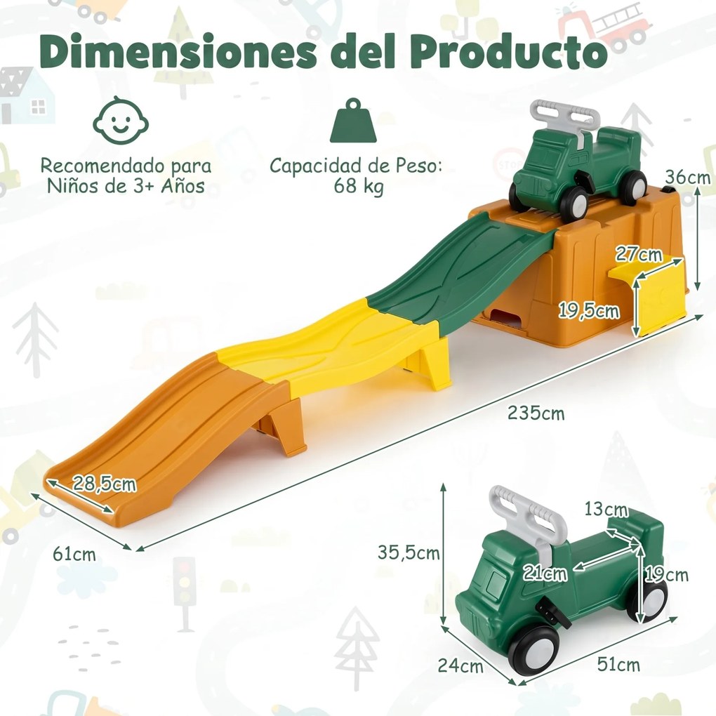 Conjunto de Pista de Montanha-Russa Infantil, 235 x 61 x 36 cm, Com Caixa de Arrumação Integrada, Cor 2