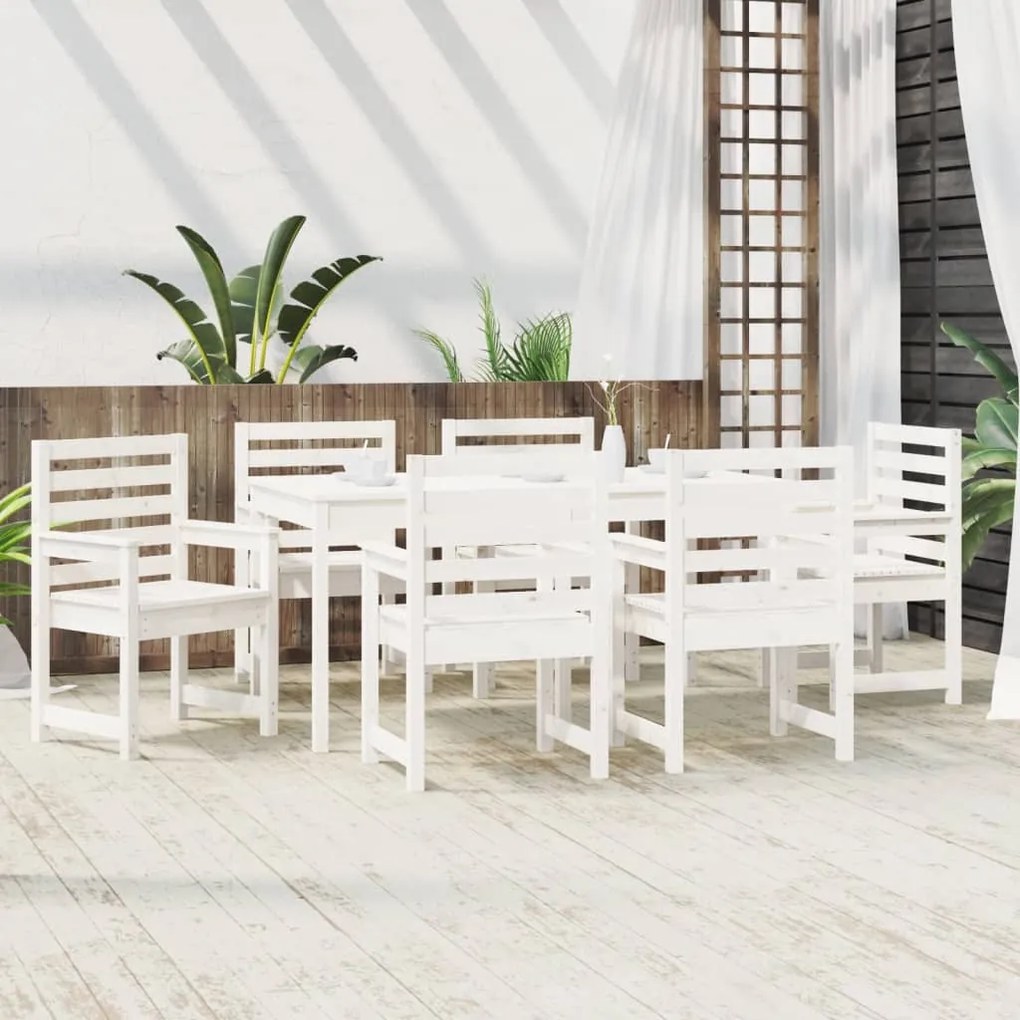 7 pcs conj. de jantar p/ jardim madeira de pinho maciça branco