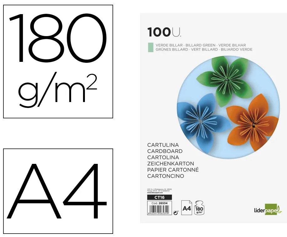 Cartolina 180 gr 100 Folhas Din A4 Verde Bilhar