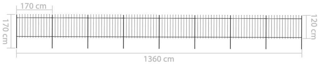 Cerca de jardim com topo em lanças 13,6x1,2 m aço preto