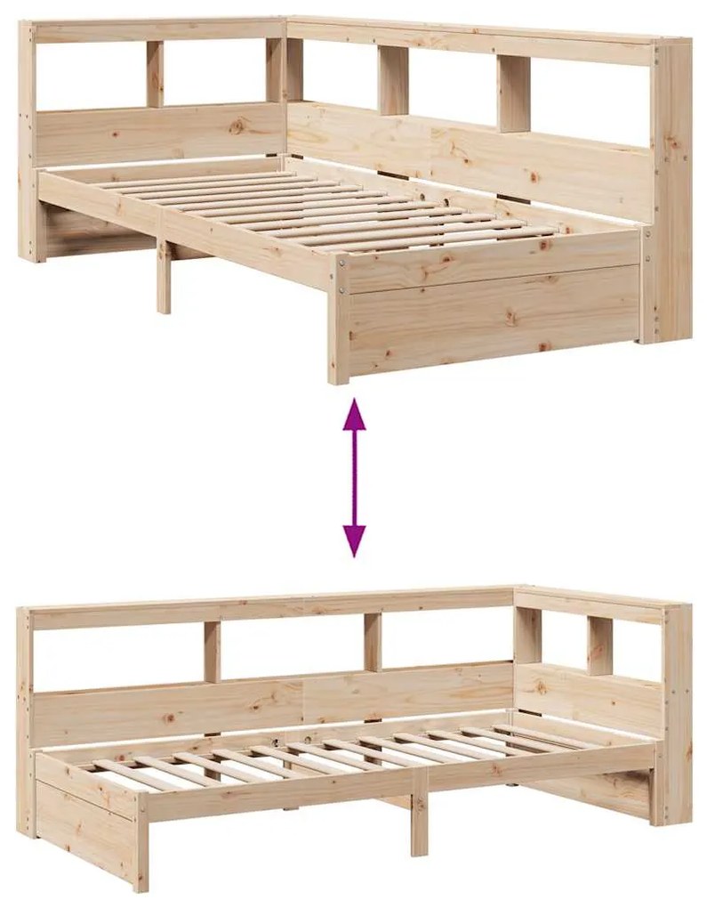 Cama com estante sem colchão 75x190 cm pinho maciço