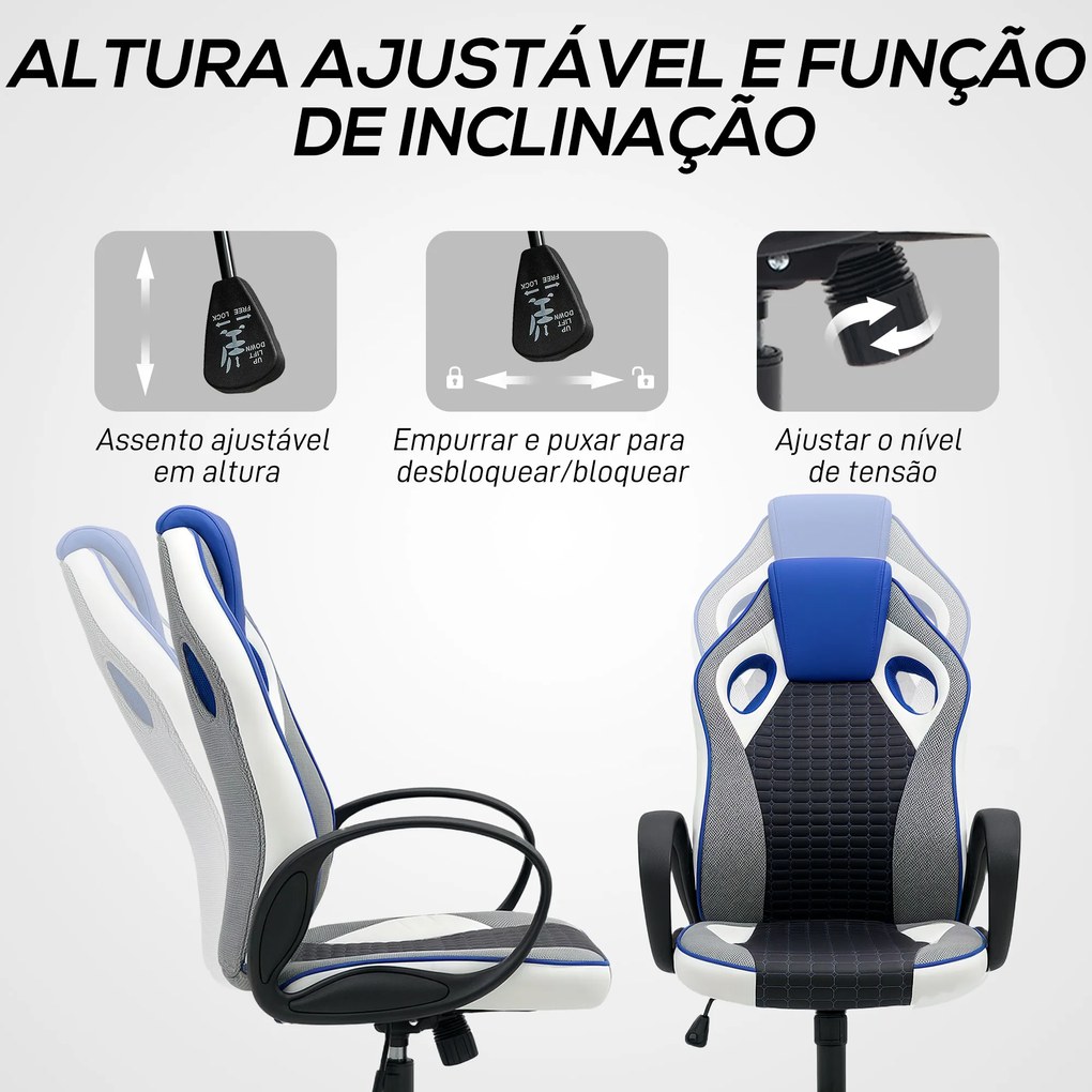 Cadeira Escritório ou Gaming com Altura Ajustável Suporte Lombar e Apoio para a Cabeça 60,5x67x107,5-116,5 cm Multicor