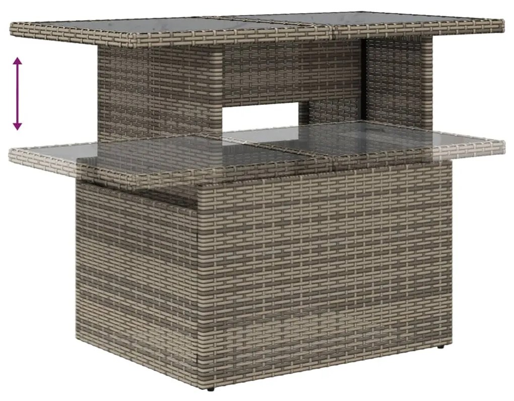 Mesa de jardim com tampo de vidro 100x55x73 cm vime PE cinza