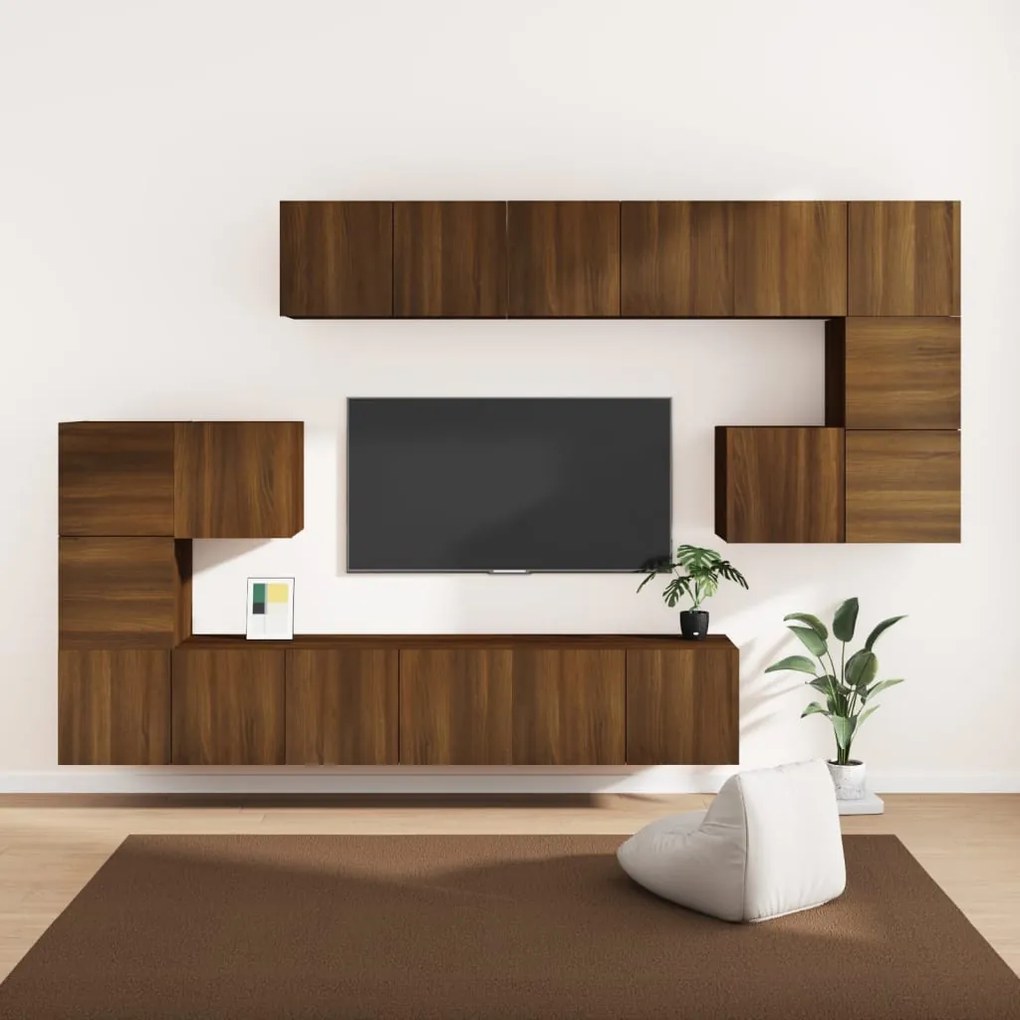 Conjunto móveis de TV 10pcs madeira carvalho castanho