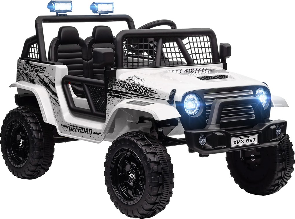 AIYAPLAY Carro elétrico infantil com suspensão suave, controlável por controle remoto, luzes LED, buzina, motores 12V, em plástico e metal, branco | Aosom Portugal