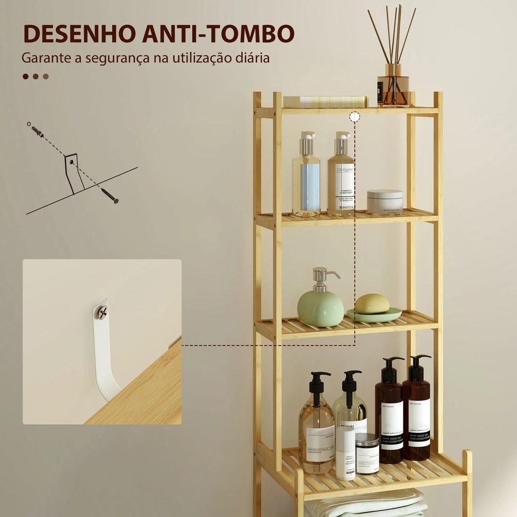 Estante de Casa de Banho de Bambu de 7 Níveis Estante de Arrumação com Desenho de Ripas 44x33x180 cm Madeira