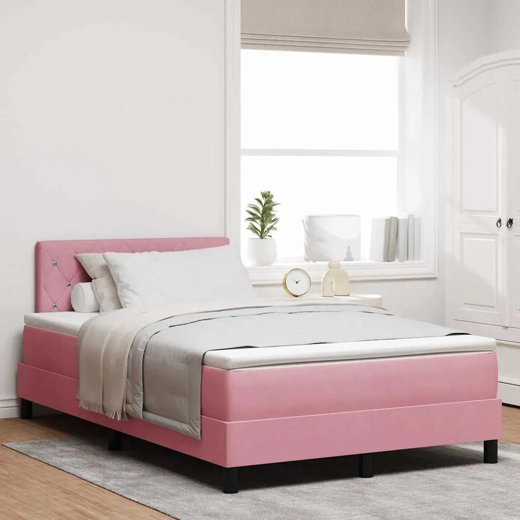 vidaXL Cama Box com colchão com cabeceira Rosa 120 x 190 cm Veludo