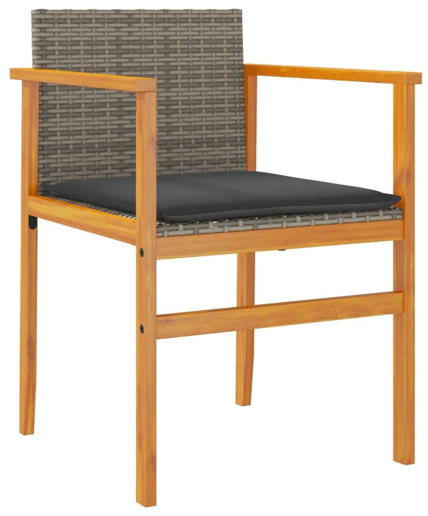 Cadeiras de jardim c/ almofadões 2 pcs vime PE/madeira cinza