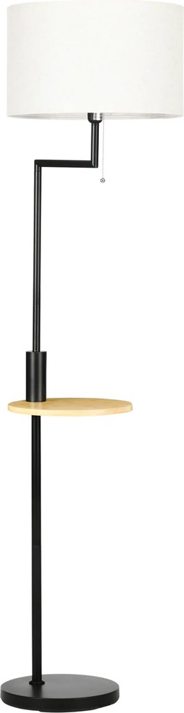 HOMCOM Candeeiro de Pé com Mesa Auxiliar Lâmpada E27 Máx. 40W Ecrã de Linho Interruptor de Corrente Ø40x168cm Preto e Madeira | Aosom Portugal