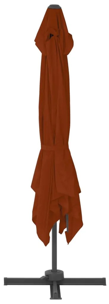 Guarda-sol de jardim cantilever c/ poste de alumínio terracotta