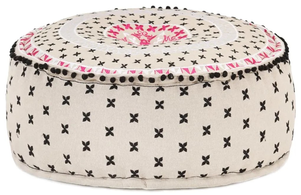 vidaXL Pufe redondo com bordado 60x25 cm algodão multicolorido