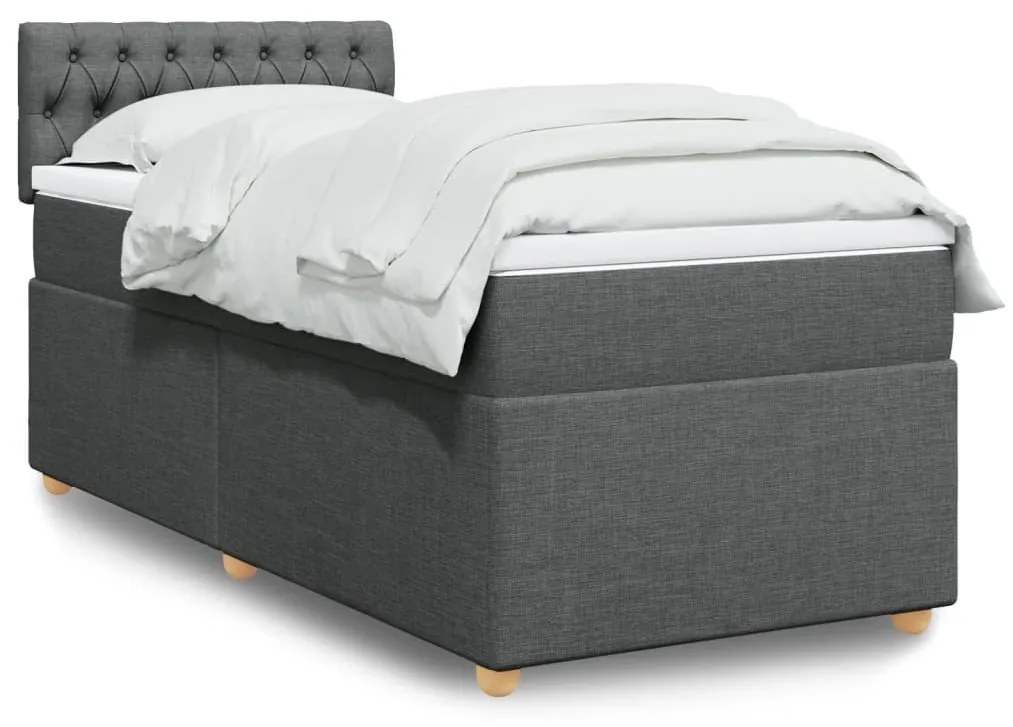 Cama box spring com colchão solteiro tecido cinzento-escuro