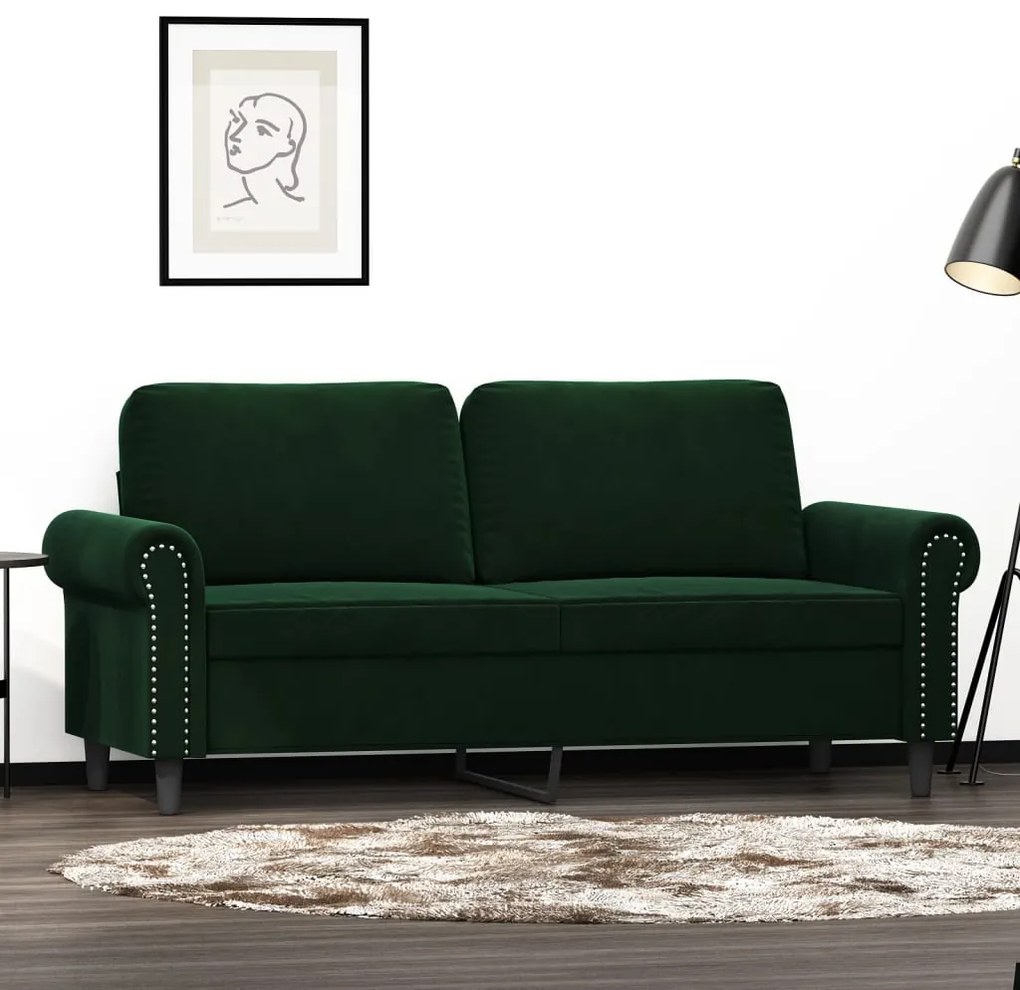 vidaXL Sofá de 2 lugares 140 cm veludo verde-escuro
