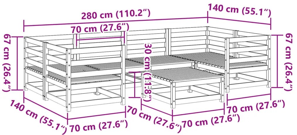 7 pcs conjunto sofás de jardim madeira de pinho castanho cera