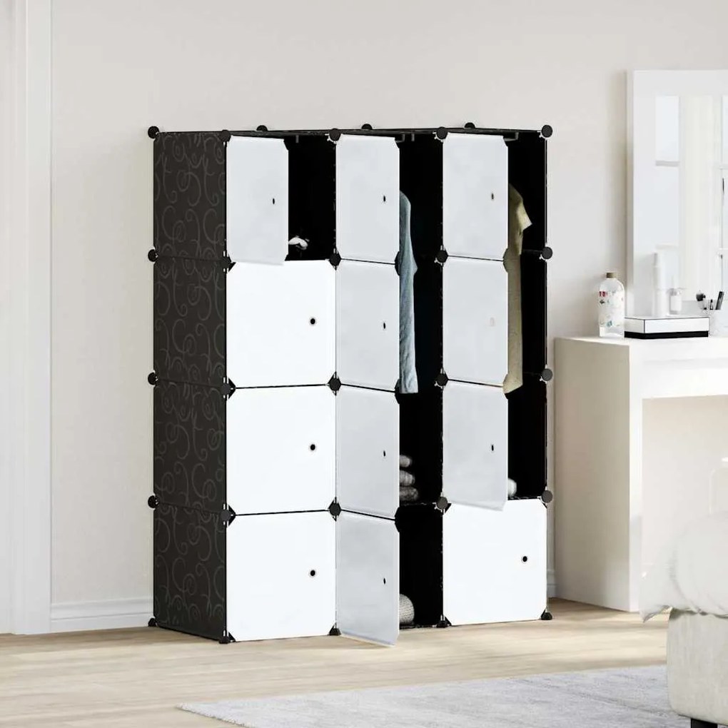 Organizador de arrumação com 12 cubos e portas PP preto