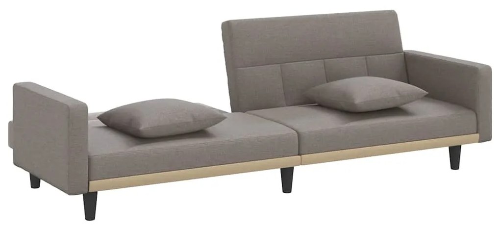 Sofá-cama com almofadões tecido cinzento-acastanhado