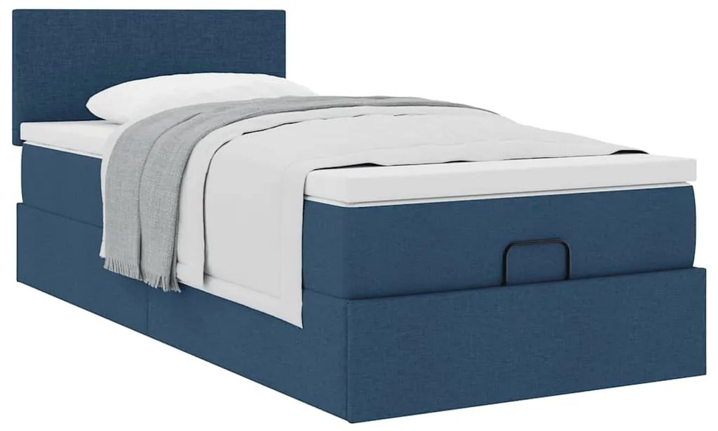 Cama otomana com colchão 90x200 cm tecido azul