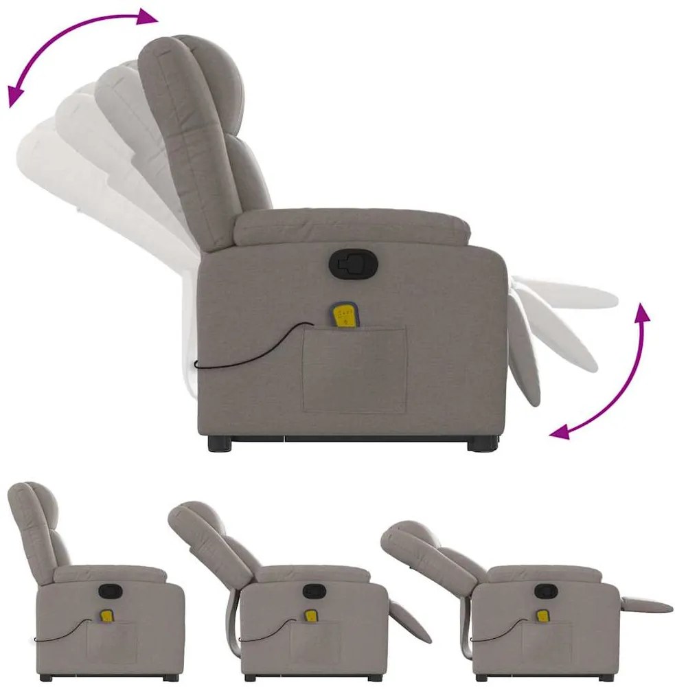 Poltrona elevatória de massagens tecido cinzento-acastanhado