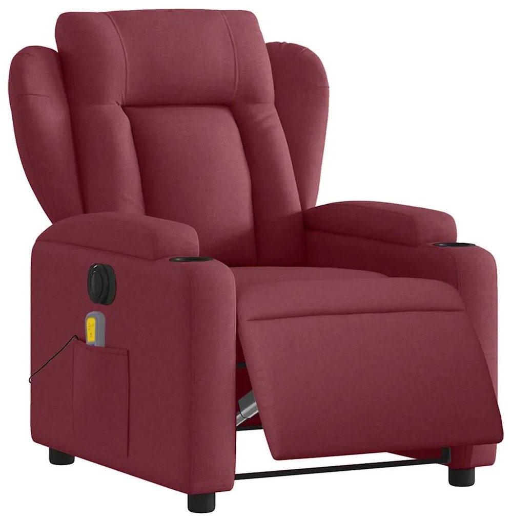 Poltrona reclinável de massagens elétrica tecido vermelho tinto