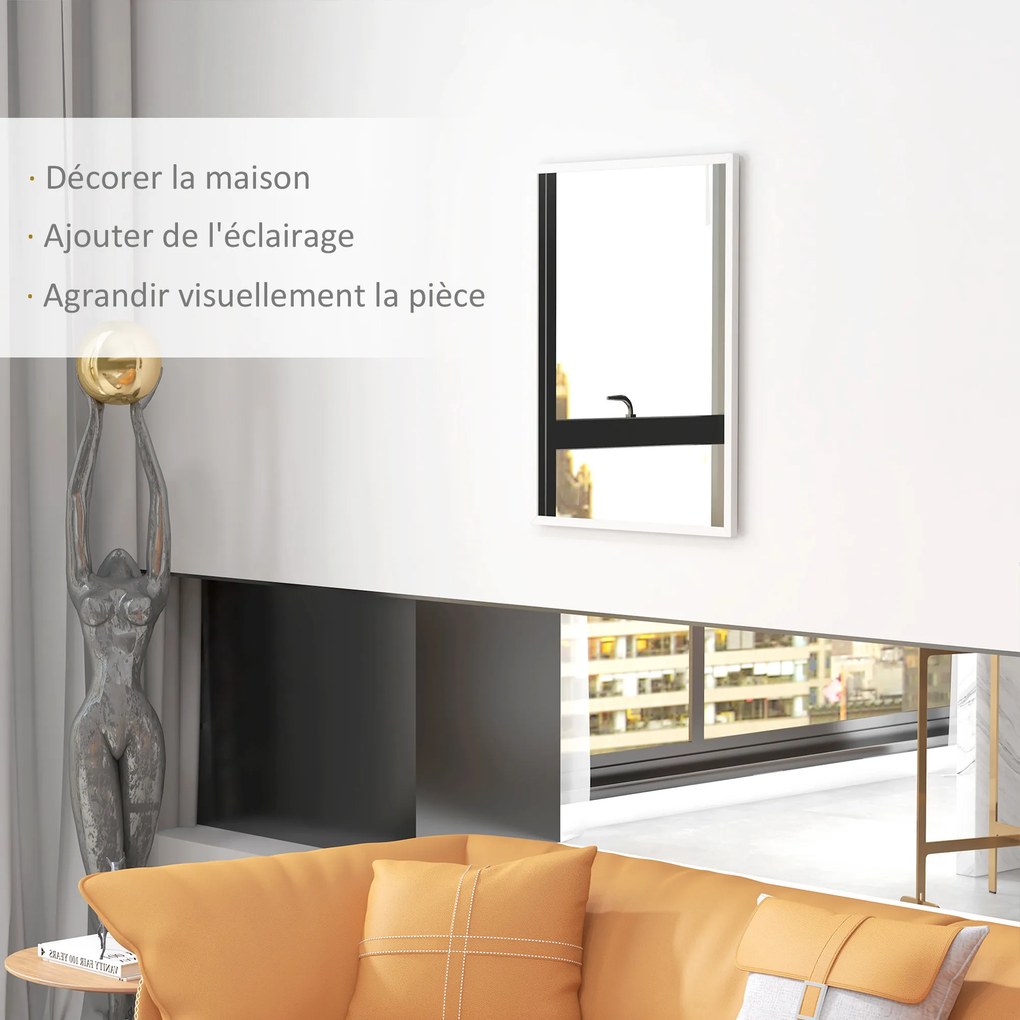 Espelho de parede retangular 60 x 80 cm, moldura em MDF branco