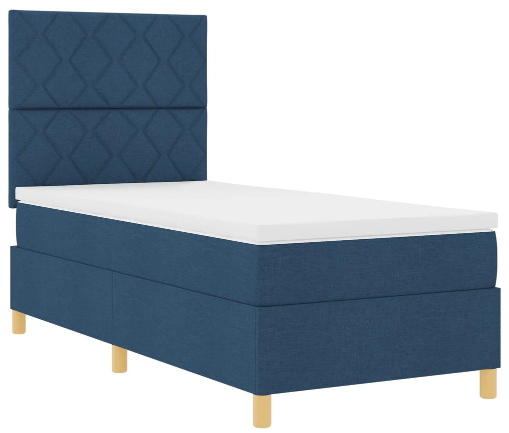 Cama Box com Colchão & LED Azul 90x200 cm Tecido