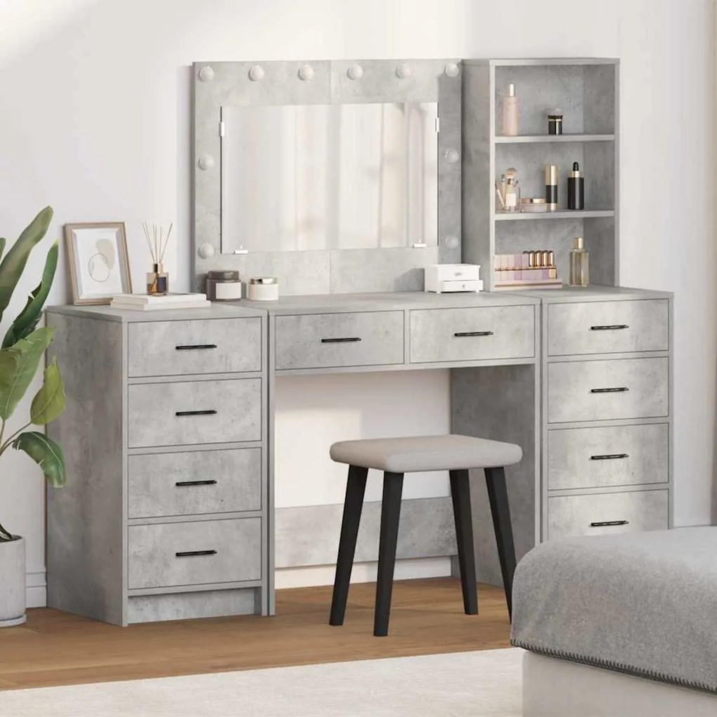 vidaXL Mesa de vestir com gaveta 3 pcs Cinzeto 40 x 41 x 135 cm