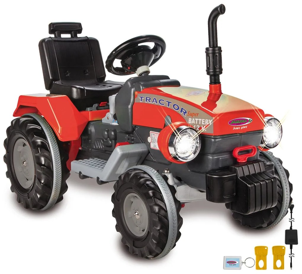 Tractor Elétrico bateria 12V para crianças Power Drag Vermelho