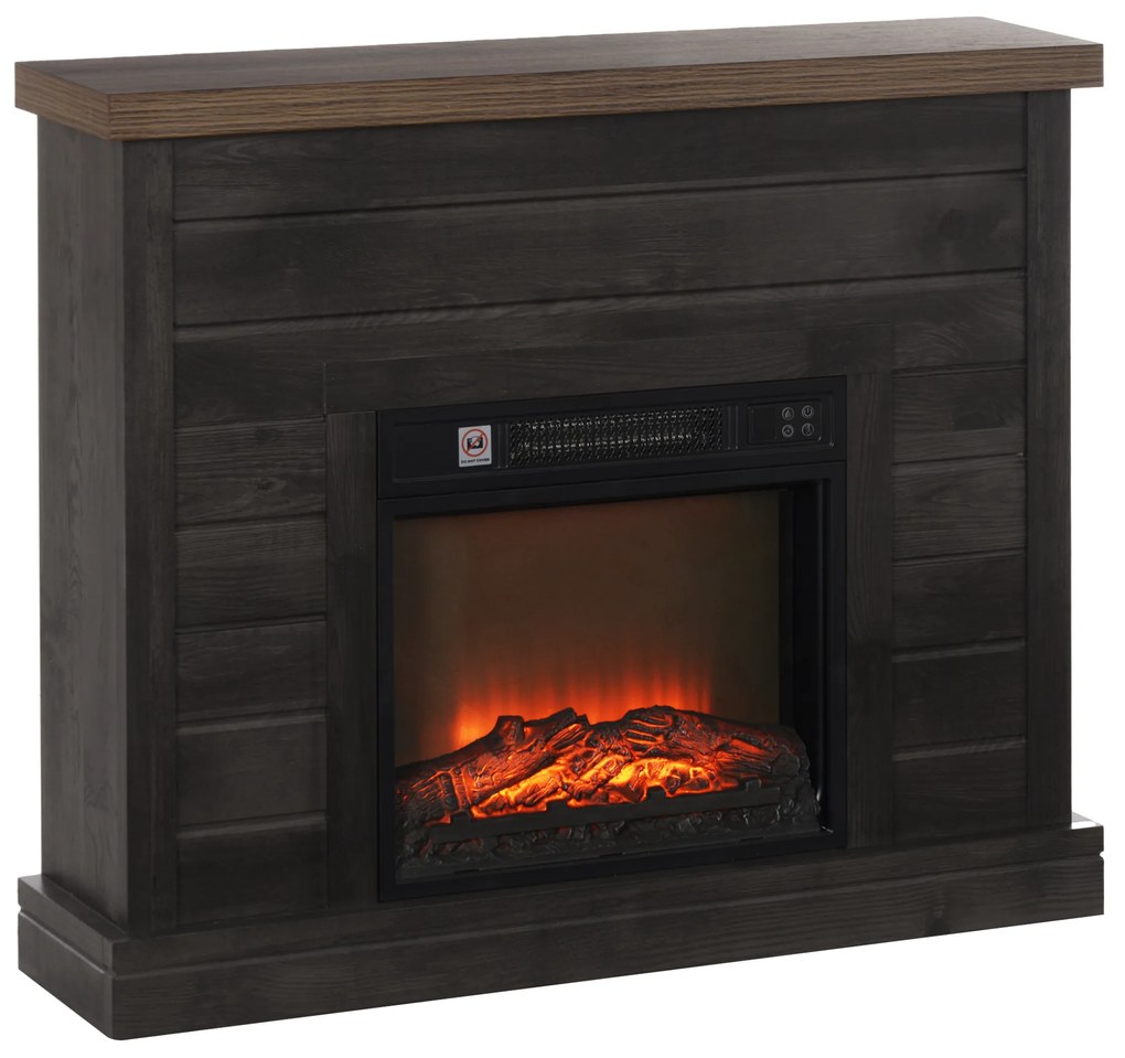 HOMCOM Lareira Elétrica 1800W Lareira Decorativa com Efeito de Chama Realista Temporizador para Ambientes de 30 m² 96,5x22x81,7 cm Marrom Acinzentado | Aosom Portugal