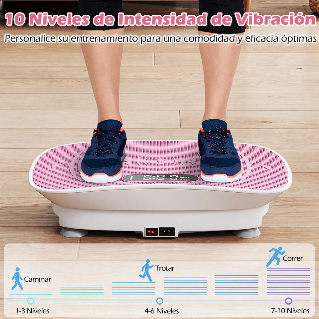 Plataforma vibratória muscular com 10 intensidades e controlo remoto para emagrecer, queimar calorias e tonificar os músculos - Branco + Rosa