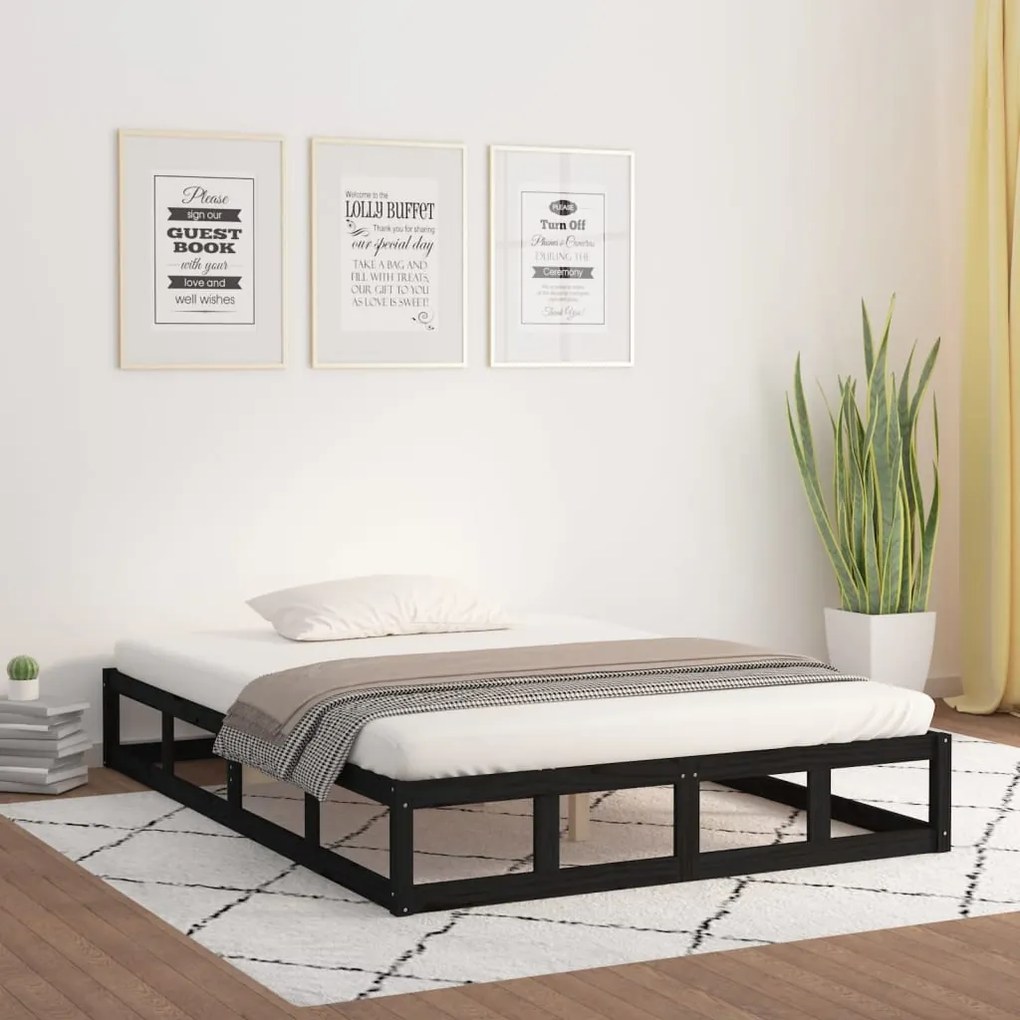 Estrutura de cama casal 135x190 cm madeira maciça preto