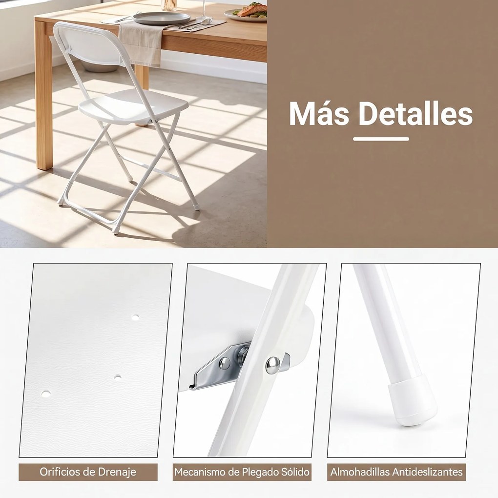 Conjunto de 4 Cadeiras de Sala de Jantar Dobráveis (MESA NÃO INCLUIDA), 44 x 49 x 80 cm, Encosto Inclinado, Branco