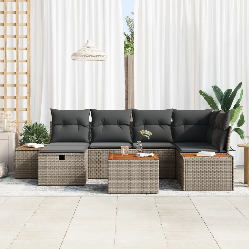 Conjunto de Sofá de Jardim com Almofadas Cinza Polyrattan