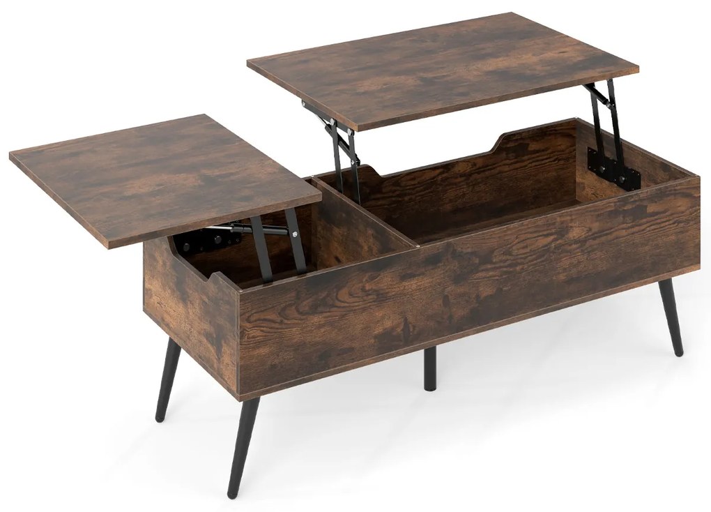 Mesa de centro moderna elevável com 2 compartimentos de armazenamento ocultos 111 x 48 x 40-53,5 cm Castanha