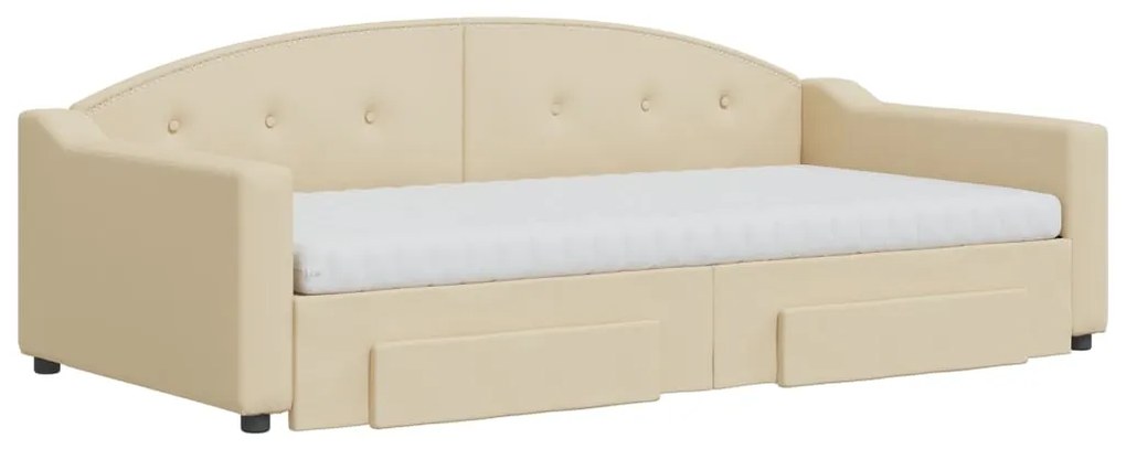 Sofá-cama com gavetão e gavetas 100x200 cm tecido cor creme