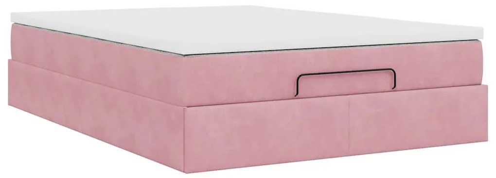 Estrutura de cama otomana com colchão 140x200 cm veludo rosa
