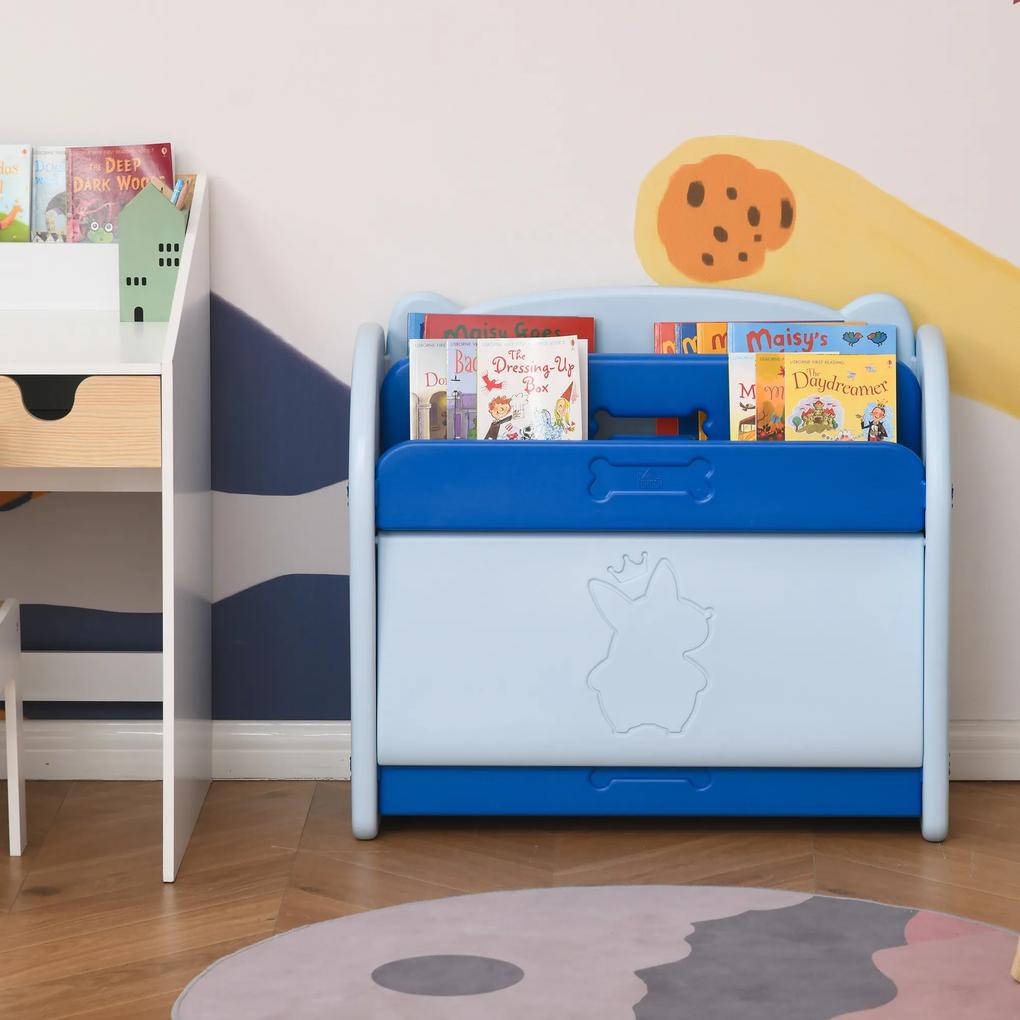 HOMCOM Estante Infantil de Brinquedos e Livros para Crianças com 2 Prateleiras e Caixa de Armazenamento com Tampa Dobrável para Habitação